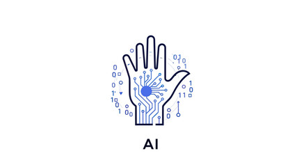 Obraz premium Artificial Intelligence Hand with Circuit and Binary Code Illustration.