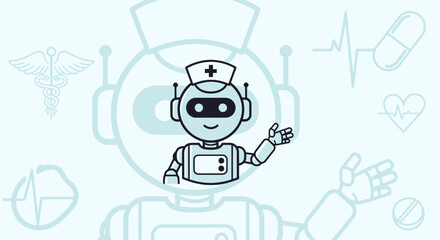 Friendly Robot Nurse Waving Healthcare Technology.