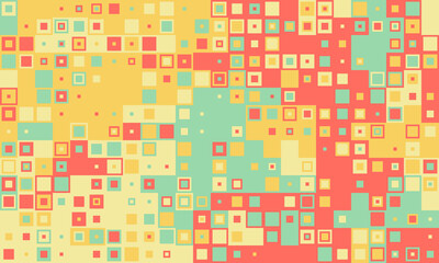 Abstract geometric background featuring a vibrant mosaic of pastel squares and dots.  Perfect for website banners, social media posts, or as a trendy, playful texture.