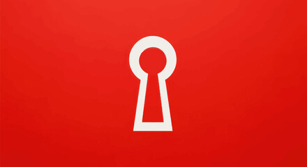 White Keyhole Symbol on Red Background: Security and Access.