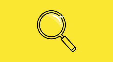 Magnifying Glass Line Art on Yellow Background.