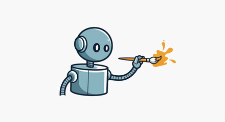 Robot Artist Painting with Brush Illustration.