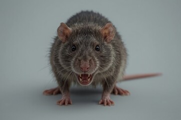 Aggressive rat, studio shot, grey background, pest control