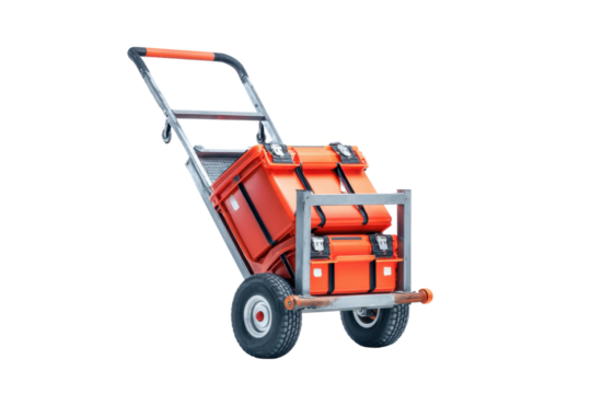 Hand Truck with Orange Toolboxes on Transparent Background
