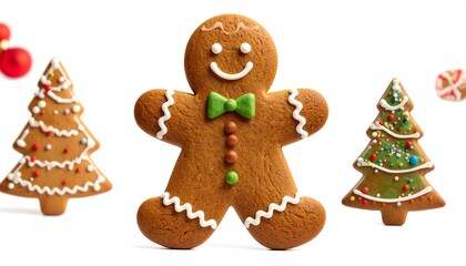 Festive gingerbread cookies on white background
