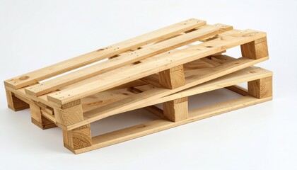 Two stacked light‑wood shipping pallets with slatted tops and forklift access, standard design for storage and transport on white background.