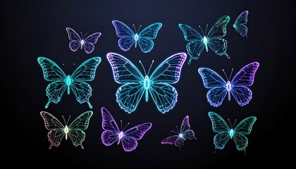 Neon Butterfly Wireframe Abstract Design