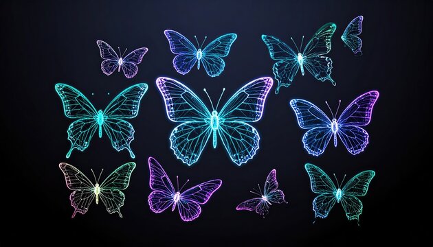 Neon Butterfly Wireframe Abstract Design