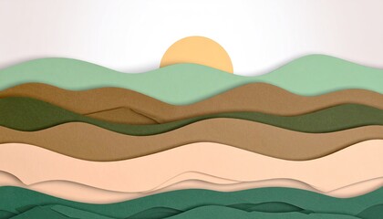 Obraz premium Layered Paper Cut Hills and Sun Landscape