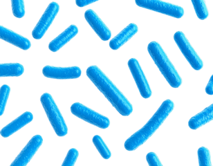 Abstract blue rod shapes float in a dark space creating a textured microscopic scene.