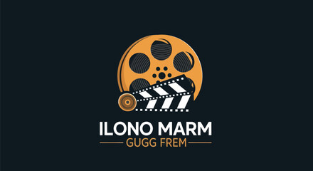 Film reel and strip logo design for cinematic entertainment.