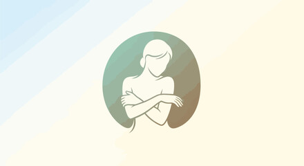 Person embracing self feeling safe and secure in a green circle.