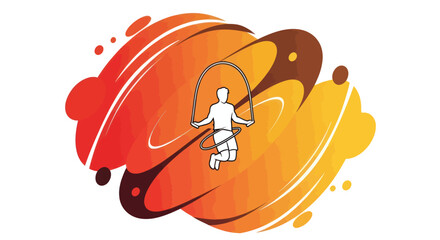 Stylized white outline of a person jumping rope for fitness.
