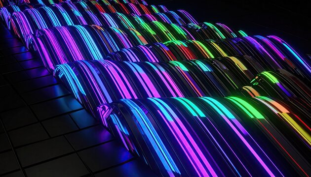 Abstract Colorful Barcode Pattern with Glowing Neon Lines - Powered by Adobe
