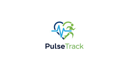 Obraz premium PulseTrack Logo: Heart EKG and Running Figure for Health and Fitness.