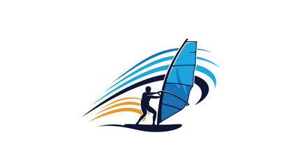 Windsurfer silhouette on water enjoying the wind and waves active lifestyle.