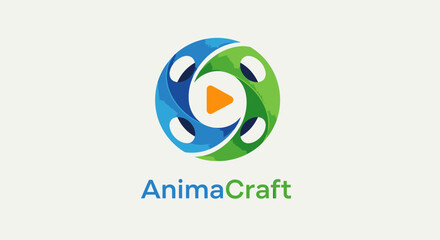 AnimaCraft Logo: Modern Animation Film Reel Design.
