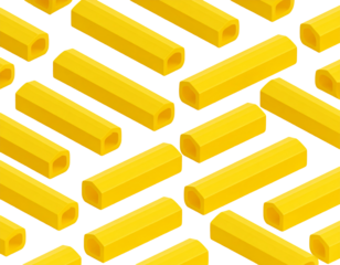 Yellow geometric shapes create a modern pattern with an isometric perspective and clean lines.