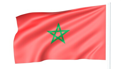 A vibrant depiction of the Moroccan flag, showcasing the rich red field and striking green star, flowing gracefully in the wind.