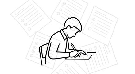 Focused student taking a test demonstrating concentration and effort in the classroom.