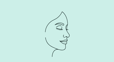 Minimalist one line drawing of a serene womans face.