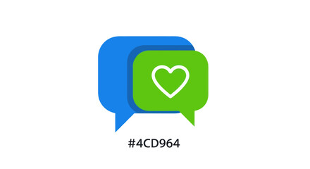Green and Blue Speech Bubbles with Heart Icon.