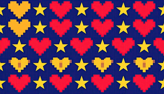 Pixel Heart and Star Pattern Retro Design