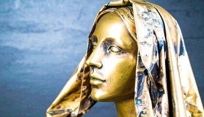 Obraz premium Golden Female Statue with Bronze Patina and Draped Veil