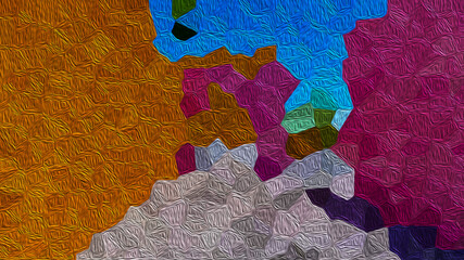 Dynamic and colorful abstract textured pattern resembling a modern artwork, featuring a mosaic of irregular shapes and a rich, painterly surface perfect for contemporary design projects