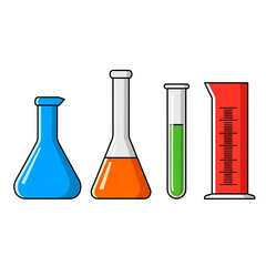 Various laboratory glassware isolated on white background