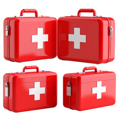 Fototapeta premium Medical aid kits stacked for disaster preparedness. Healthcare emergency supplies for safety