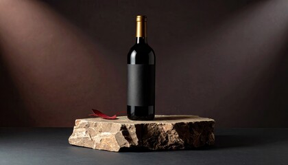Elegant Red Wine Bottle on Stone Plinth with Premium Lighting