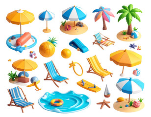 Cheerful summer vacation elements create a fun and playful beach holiday vibe for relaxation.