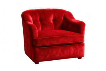 Comfortable red velvet lounge chair isolated on transparent background, perfect for interior design projects
