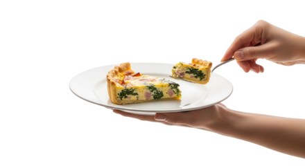 Delicious spinach and ham quiche recipe homemade savory pie brunch idea with flaky crust and easy to make on transparent background