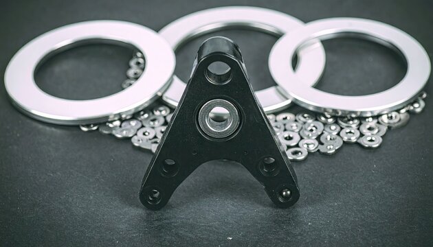 Monochrome Metal Parts: Dual-Ring Spinner and Dot Trio - Powered by Adobe