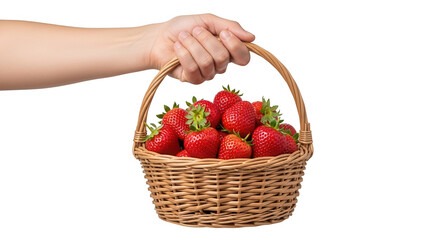 Fresh strawberries in basket held by hand delicious summer fruit healthy eating organic food farm fresh produce on transparent background
