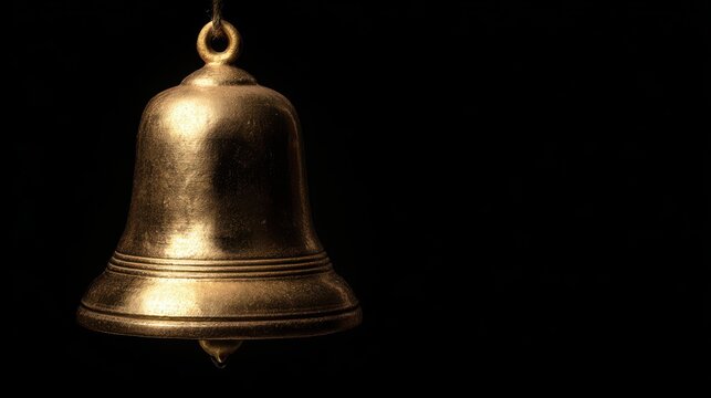 golden bell on black background with copy space