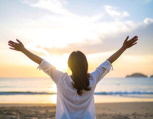 Japanese woman embracing the moment of emotional freedom 