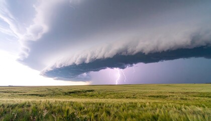 Dramatic Storm Clouds over Green Field with Lightning