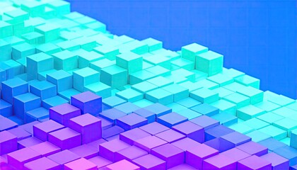 Abstract 3D Render of Cyan and Violet Cubes with Diagonal Slope