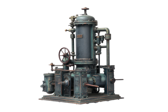 Antique Single Cylinder Industrial Engine with Patina Finish