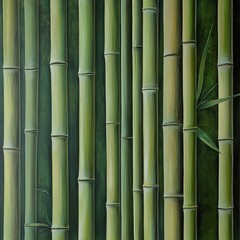 Vertical bamboo stalks in serene green hues