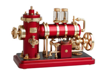 Red Brass Stirling Hot-Air Model Engine on Transparent Background
