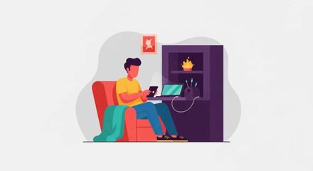 Person working or relaxing at home with a tablet and laptop, embracing a modern digital lifestyle and remote connectivity. Ideal for business, technology, or lifestyle content.