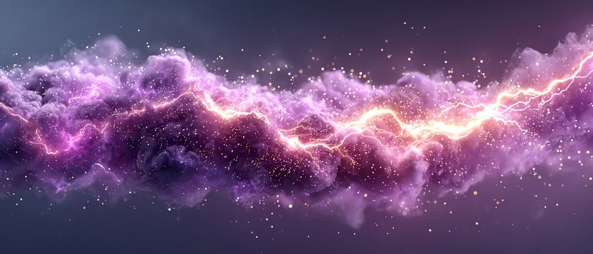 storm-cloud silhouette where lightning cracks bloom into a purple galaxy, volumetric smoke and glittering particles, ultra-detailed, cinematic lighting, 4K, photorealistic