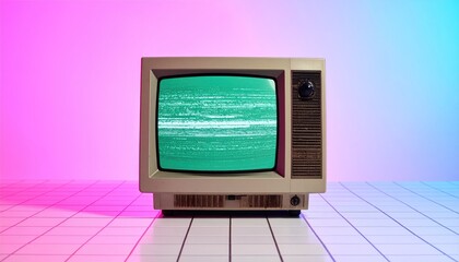 Retro CRT Monitor with Scanlines and Vaporwave Sky