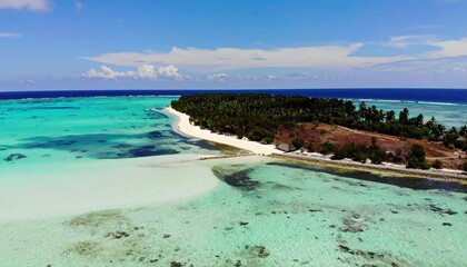 Fototapeta premium Aerial View of Tropical Island Reef and Turquoise Ocean