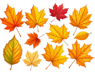 Fototapeta premium Vibrant autumn leaves scattered, detailed illustration on black background, ideal for decorative use