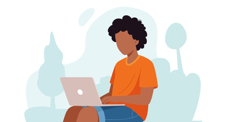 Young person engaged in remote work or online learning on a laptop outdoors, illustrating flexible education and modern digital lifestyle.